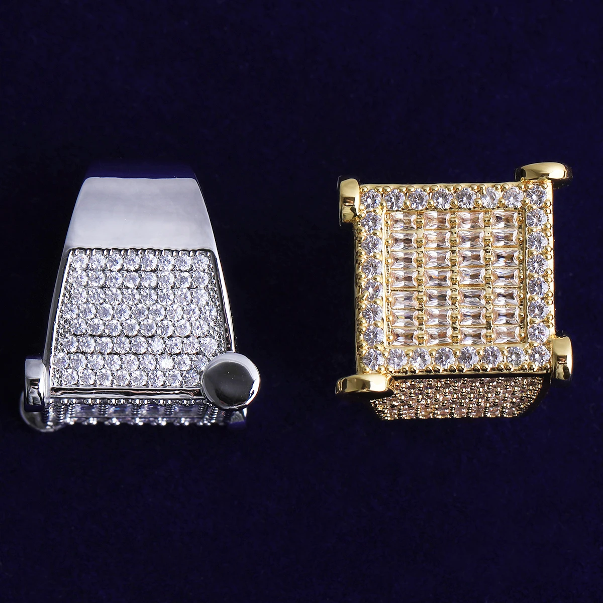 Bubble Letter Iced Out Nail Square Baguette Ring for Men Real Gold Plated Cubic Zirconia Hip Hop Jewelry