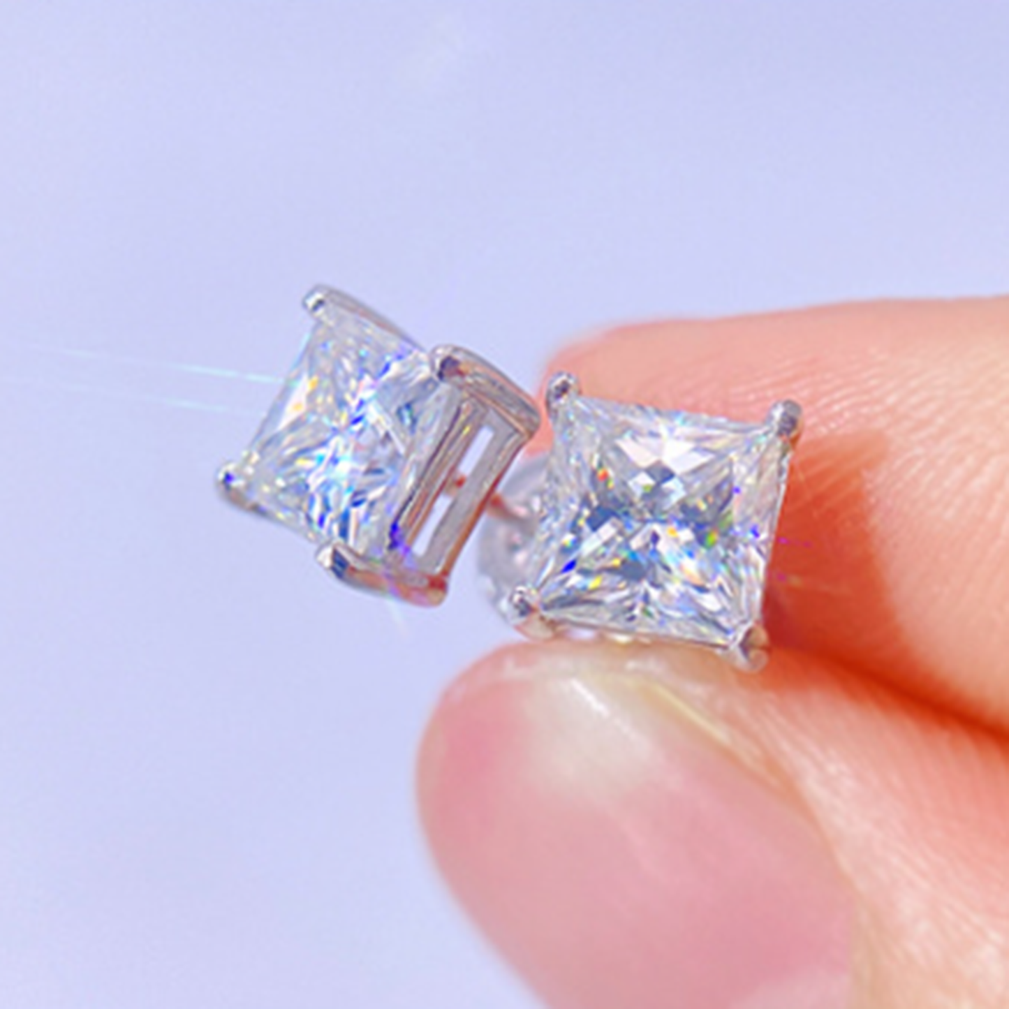 Bubble Letter Silver Moissanite VVS Cubic Zirconia Square Stud Earring for Men Hip Hop Jewelry