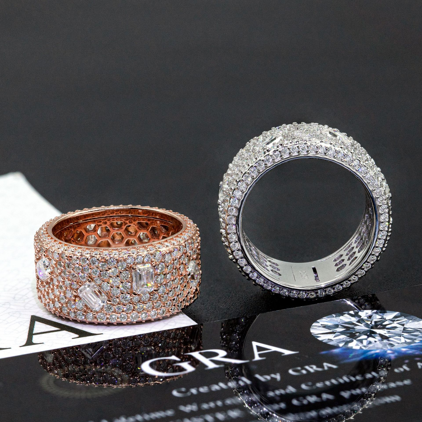 Bubble Letter Silver Moissanite VVS Baguette Dot Circle Ring for Men Hip Hop Jewelry