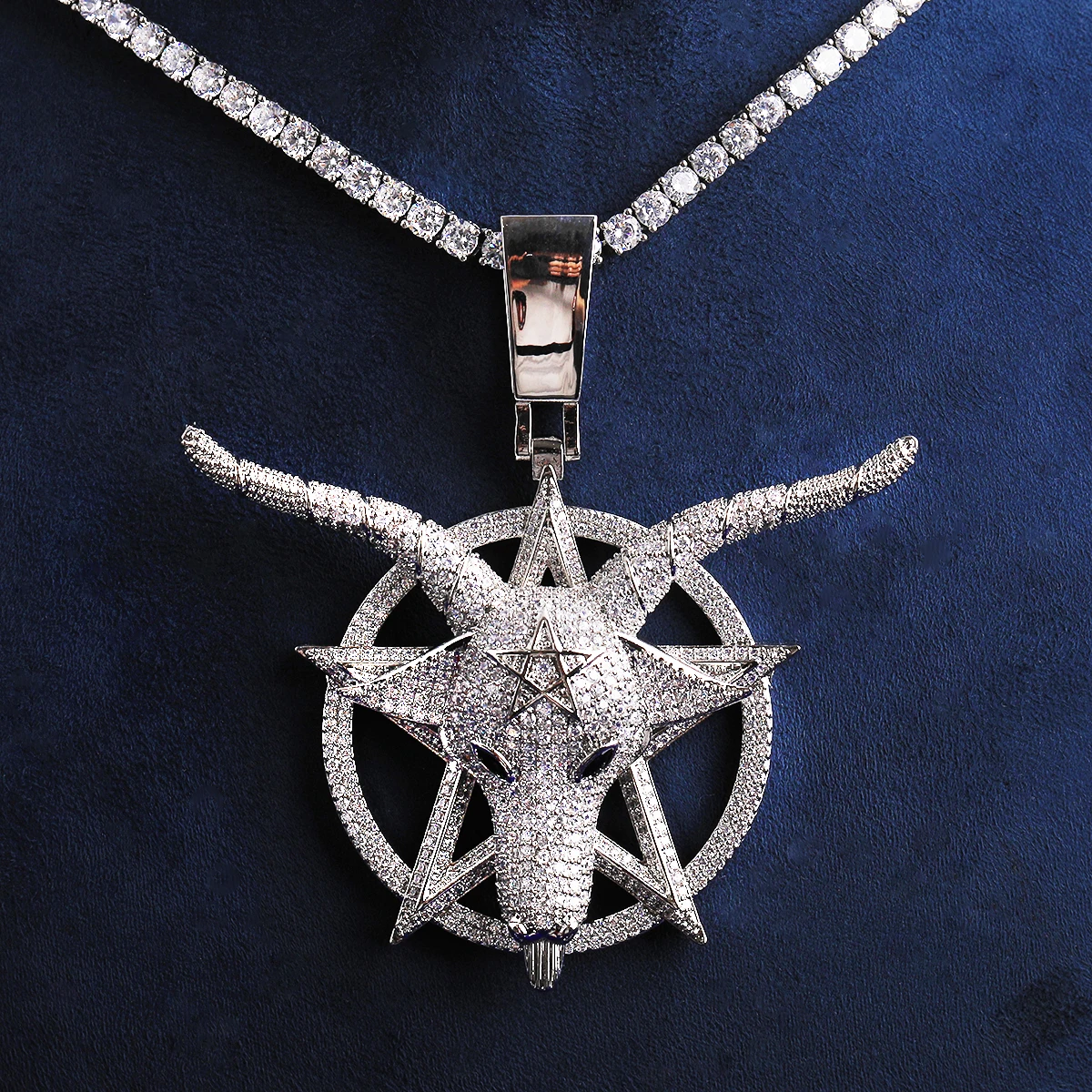 Bubble Letter Iced Out Goat Star Circle Necklace Pendant for Men Real Gold Plated Cubic Zirconia Hip Hop Jewelry