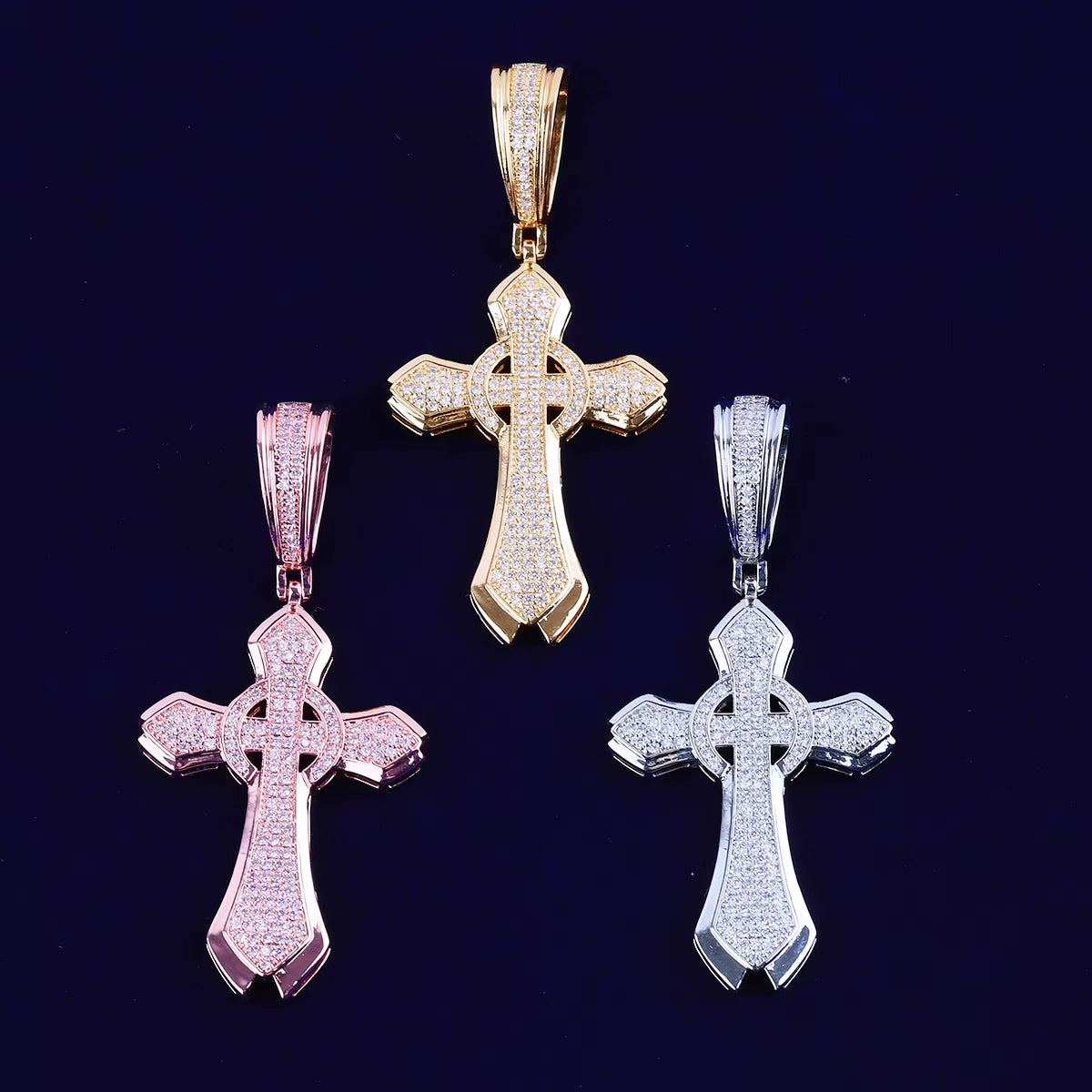 Bubble Letter Iced Out Cicle Cross Necklace Pendant for Men Prong Setting Cubic Zirconia Hip Hop Jewelry