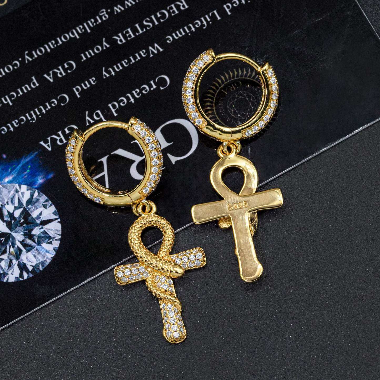 Bubble Letter Silver Moissanite VVS Snake Cross Eardrop Earring for Women Hip Hop Jewelry