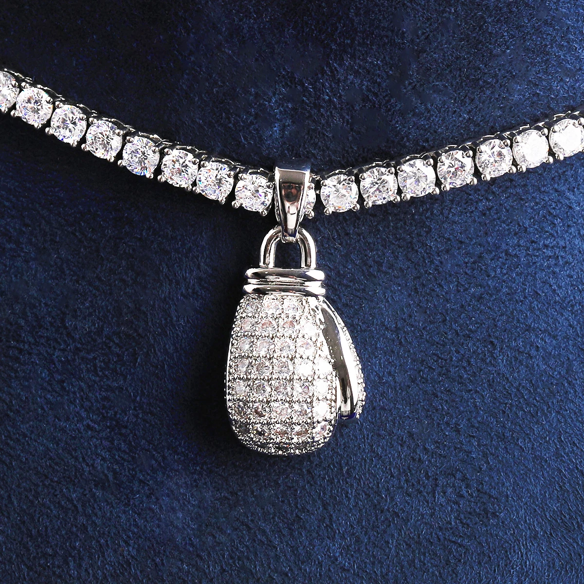 Bubble Letter Iced Out boxing Gloves for Men Necklace Pendant Real Gold Plated Cubic Zirconia Hip Hop Jewelry