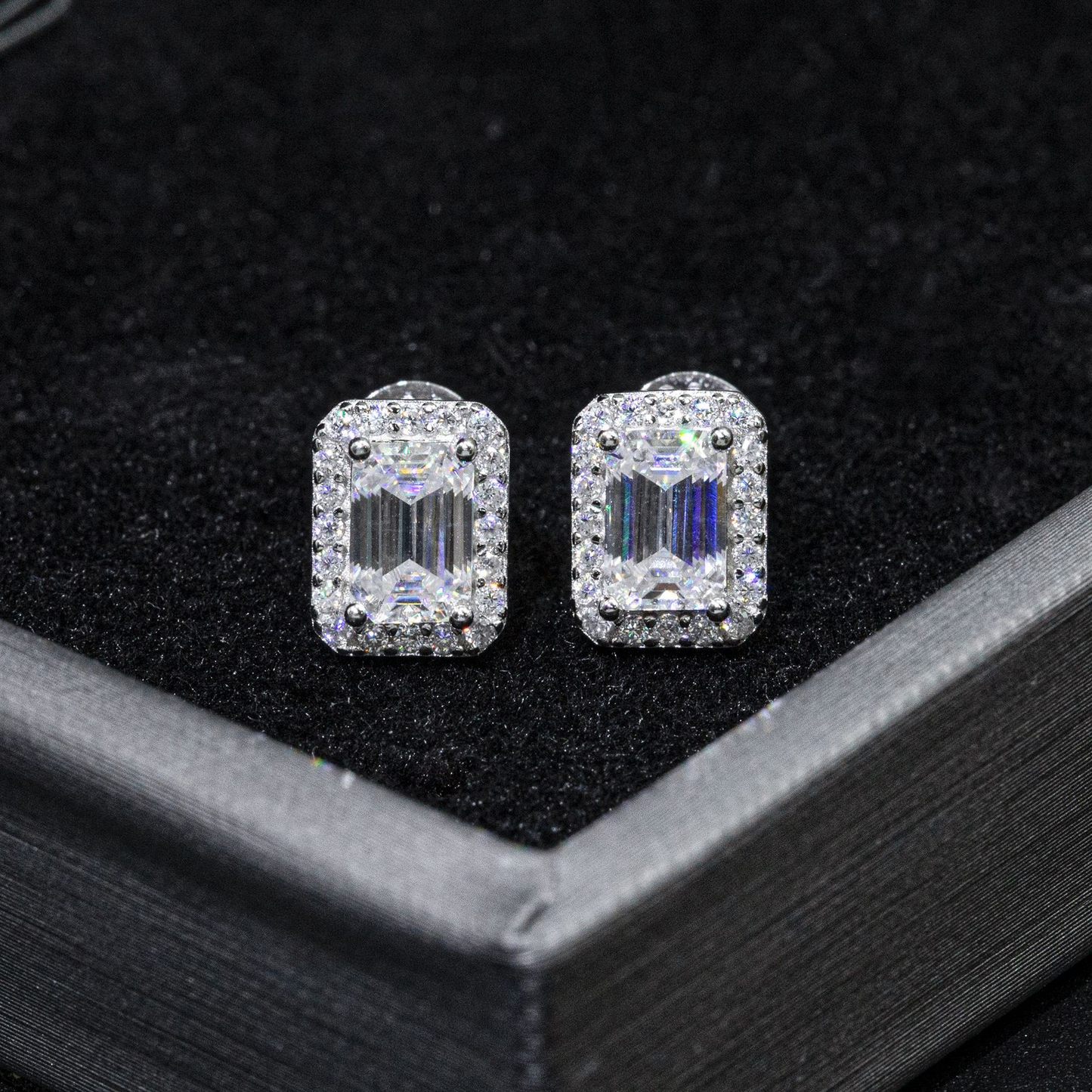 Bubble Letter Silver Moissanite VVS Rectangle Baguette Stud Earring for Men Hip Hop Jewelry