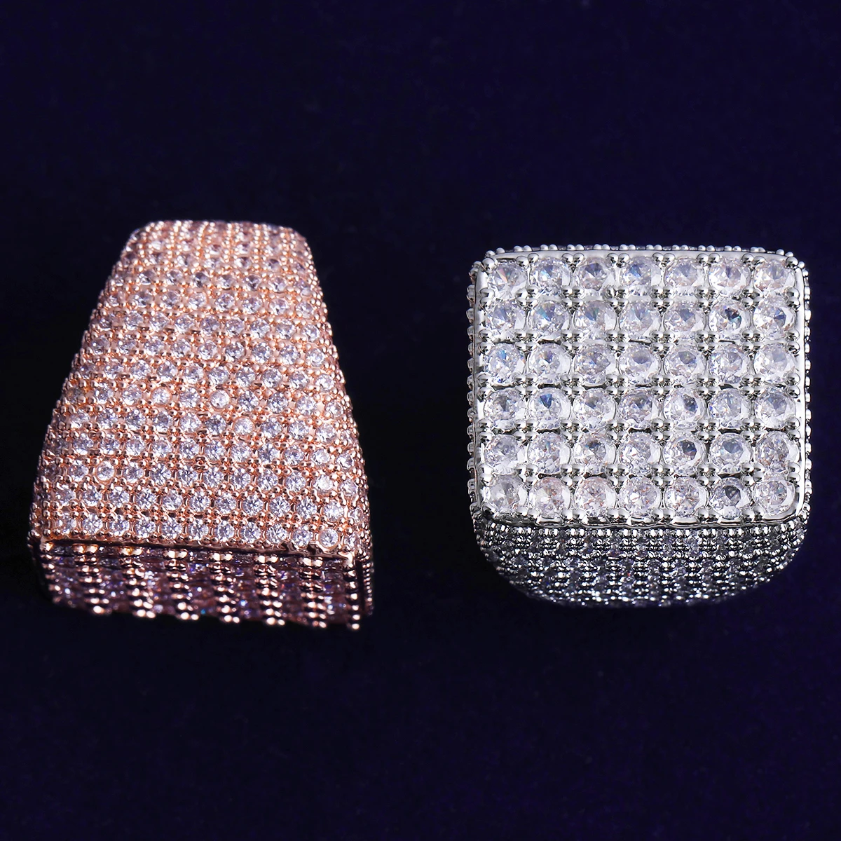 Bubble Letter Iced Out Square Ring for Men Real Gold Plated Cubic Zirconia Hip Hop Jewelry