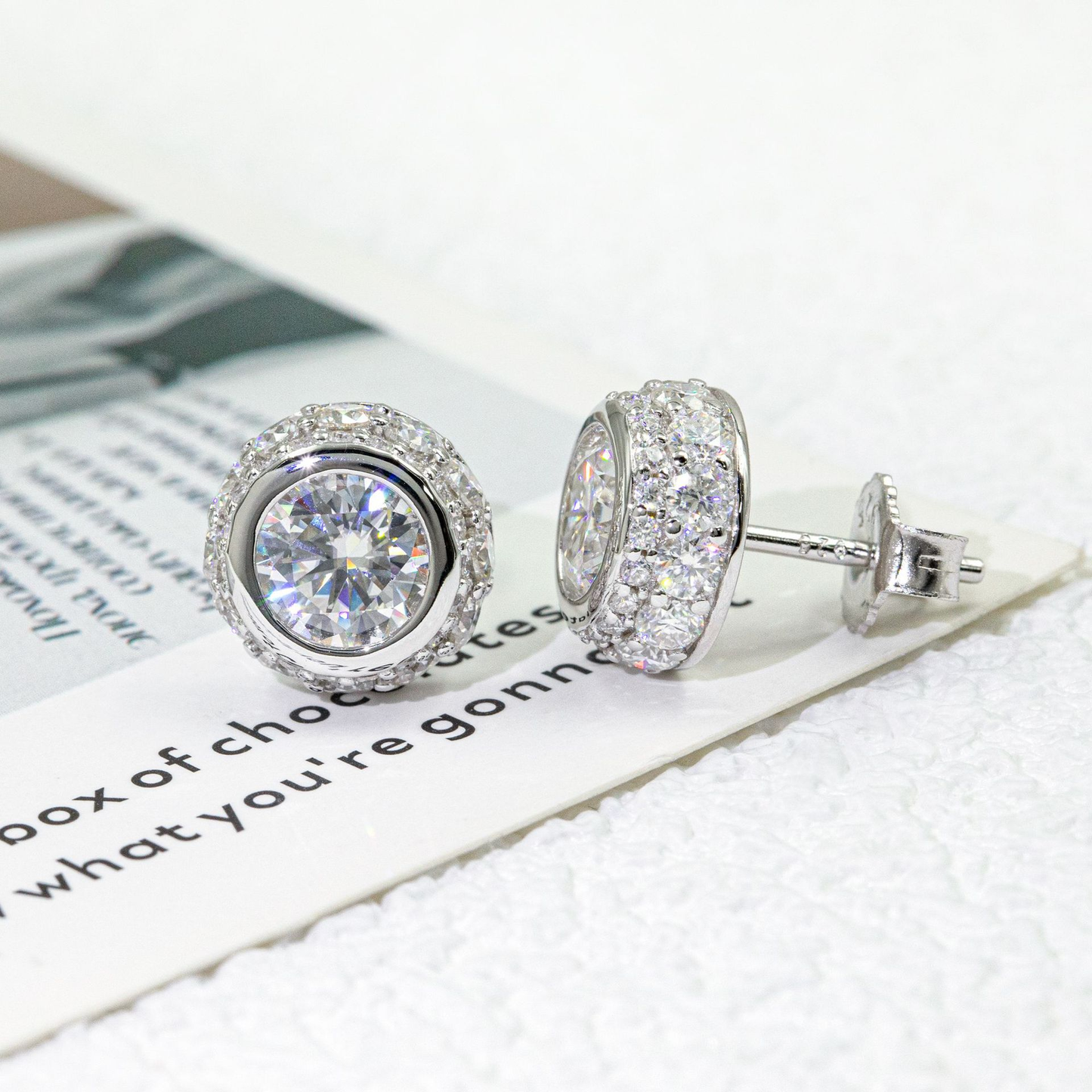 Bubble Letter Silver Moissanite VVS Round Stud Earring for Men Hip Hop Jewelry
