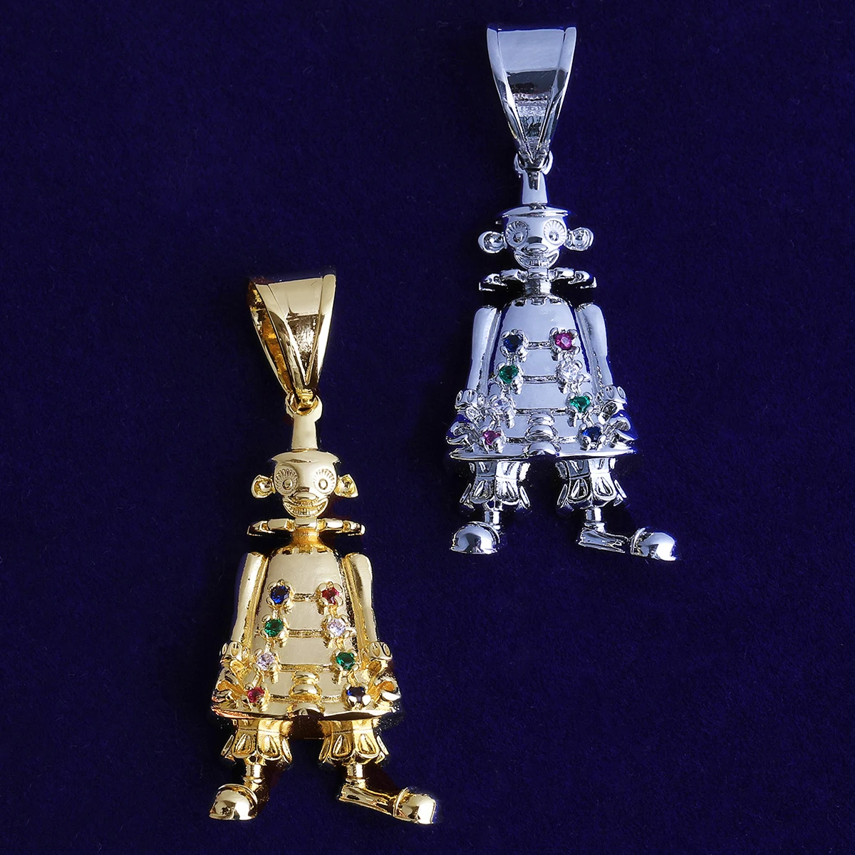 Bubble Letter Iced Out 3D Robot Necklace Pendant for Men Real Gold Plated Cubic Zirconia Hip Hop Jewelry