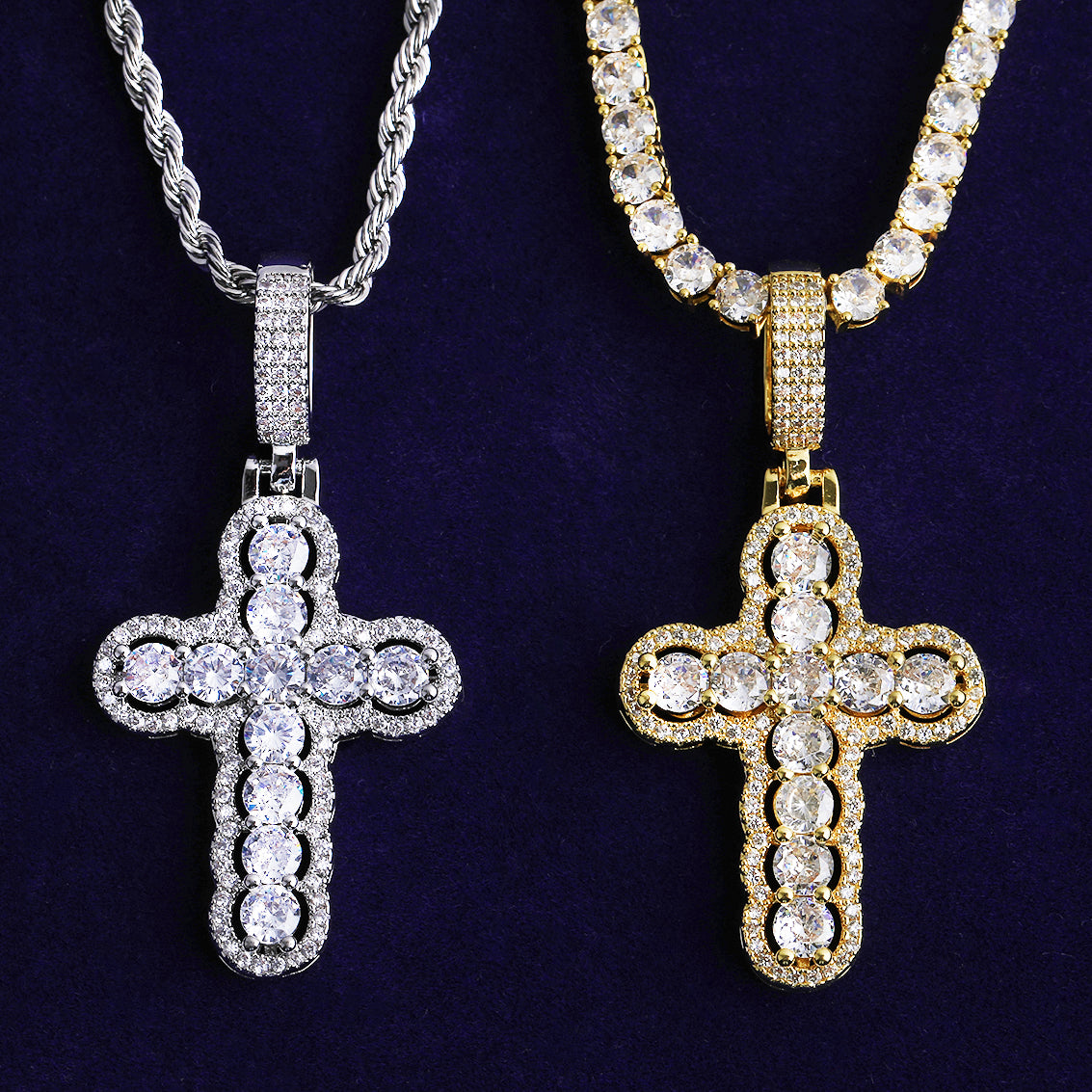 Bubble Letter Iced Out Hollow Cross Necklace Pendant for Men Real Gold Plated 5A Cubic Zirconia Hip Hop Jewelry