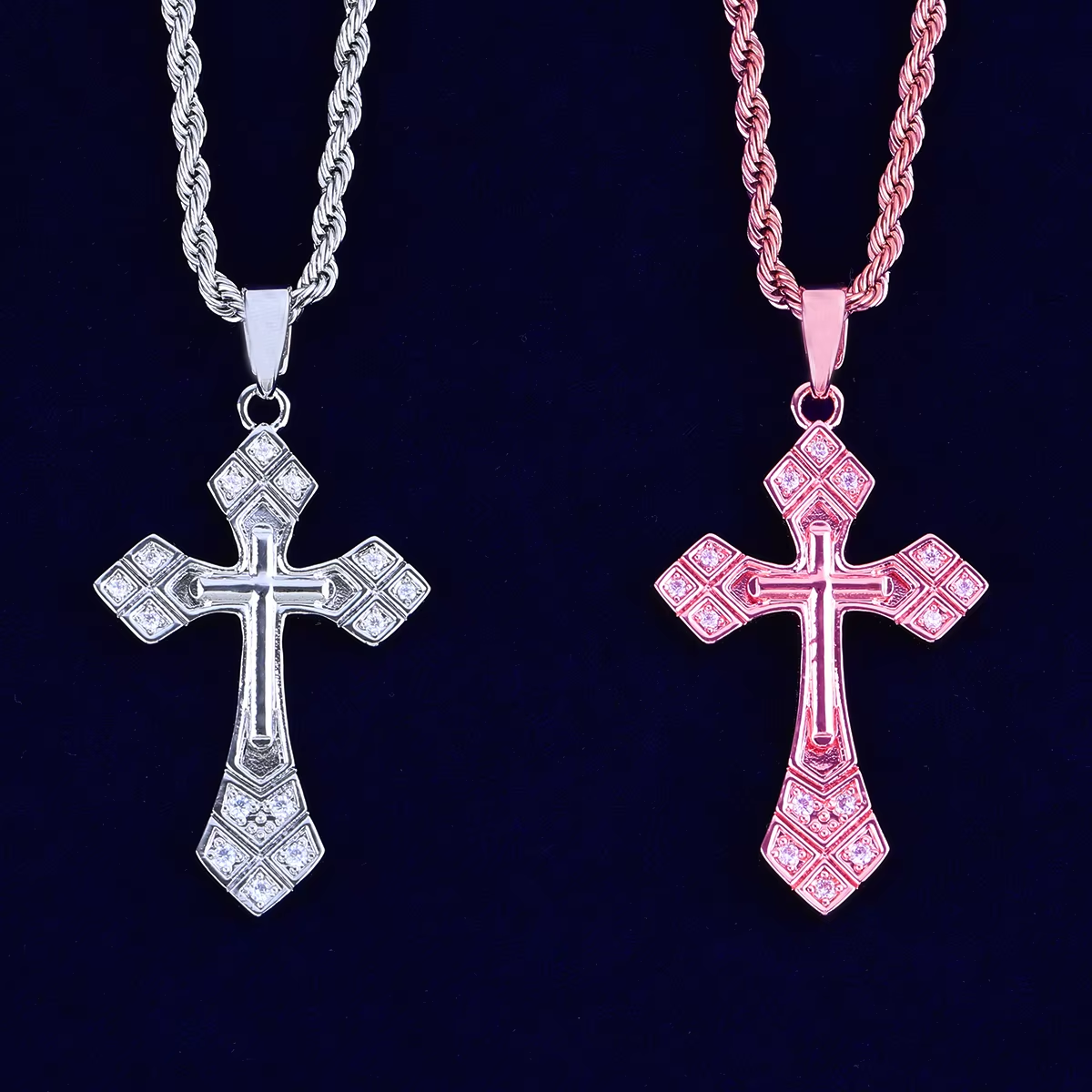 Bubble Letter Arrow Cross Necklace Pendant for Women Prong Setting Cubic Zirconia Hip Hop Jewelry