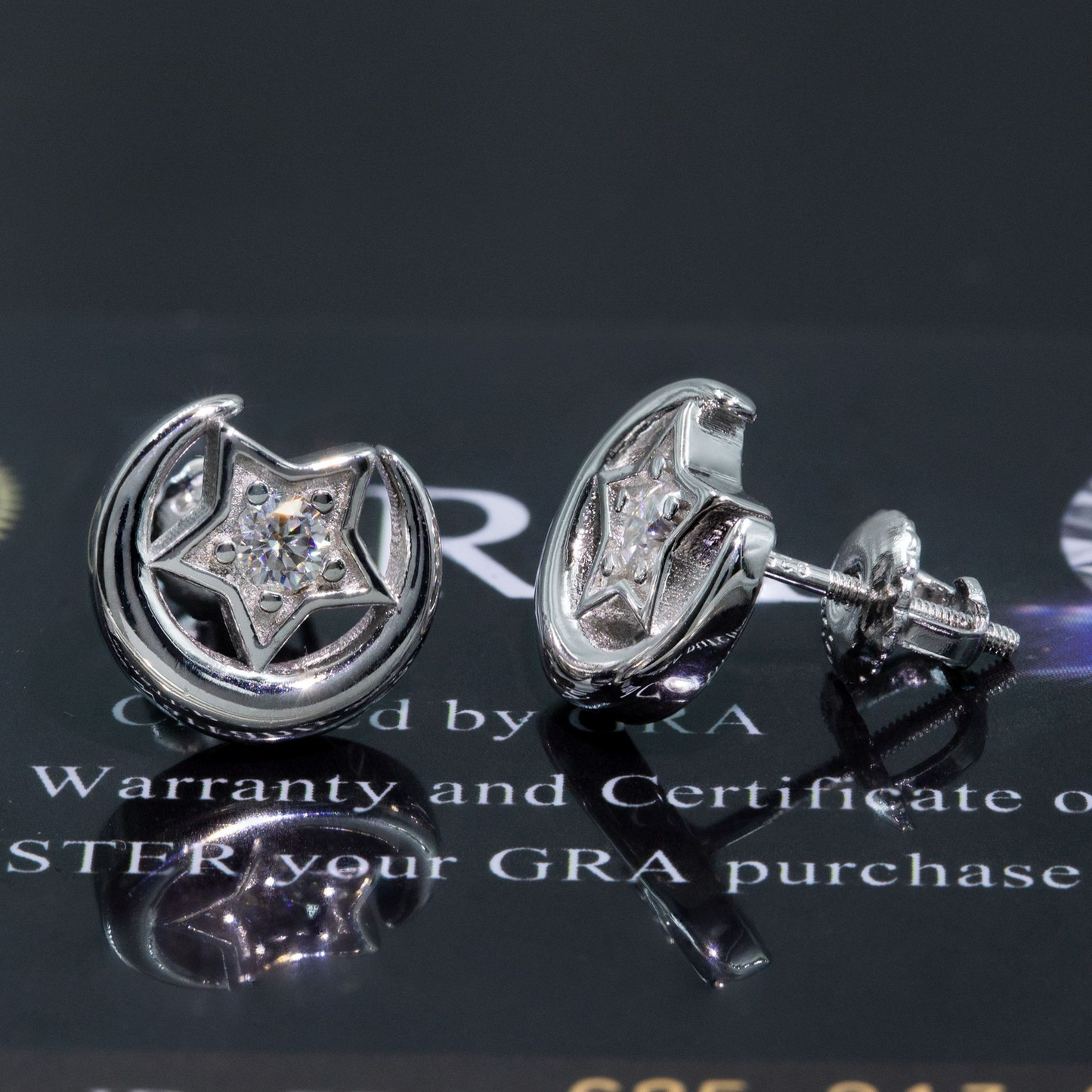Bubble Letter Silver Moissanite VVS Moon Star Stud Earring for Women Hip Hop Jewelry