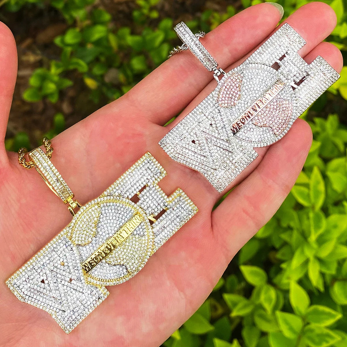 Bubble Letter Iced Out We on Everything Necklace Pendant for Men Prong Setting Real Gold Plated Hip Hop Jewelry