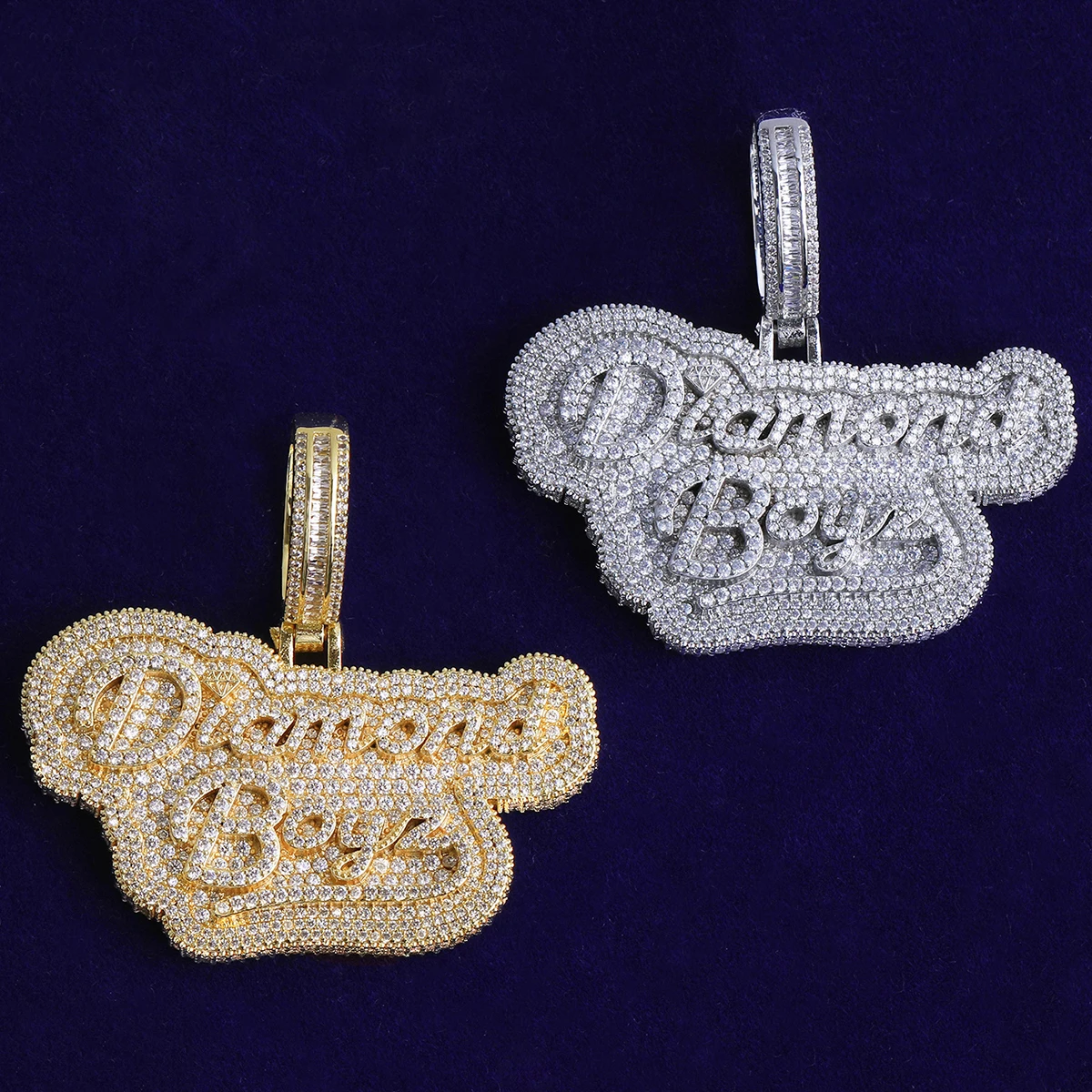 Bubble Letter Iced Out Diamond Boyz Necklace Pendant for Men Real Gold Plated Cubic Zirconia Hip Hop Jewelry