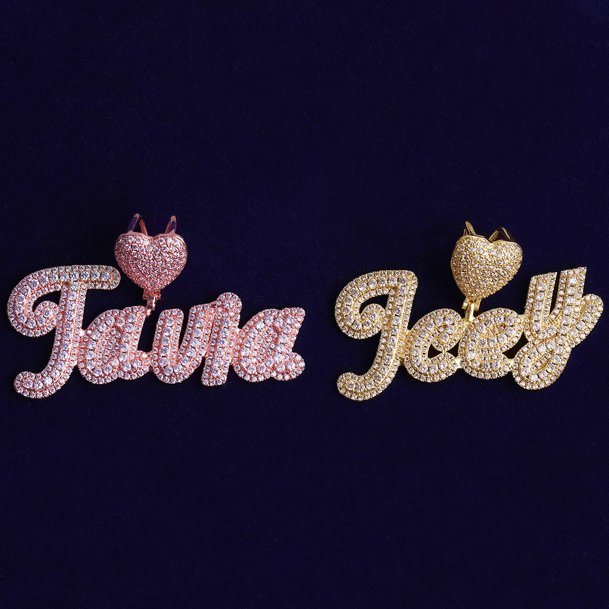 Bubble Letter Iced Out Custom Name Necklace Pendant for Men Heart Bail Real Gold Plated Hip Hop Jewelry
