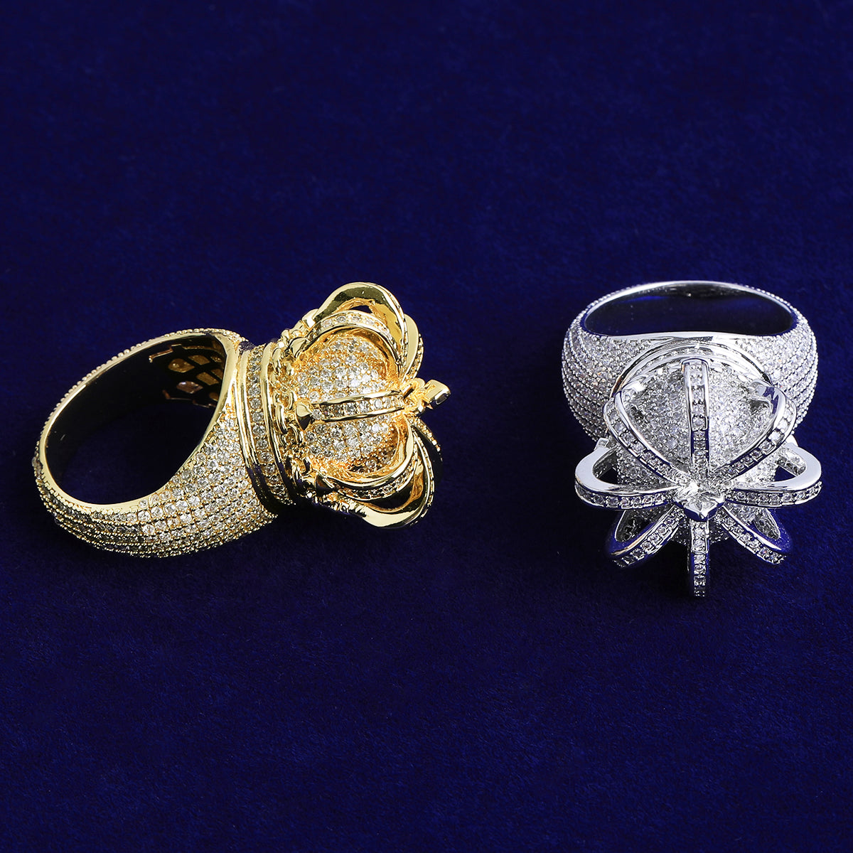 Bubble Letter Iced Out Crown Ring for Men Real Gold Plated 5A Cubic Zirconia Hip Hop Jewelry