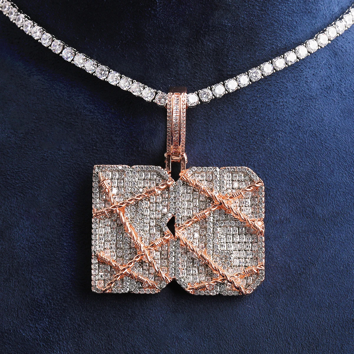 Bubble Letter Iced Out Barbed Wire Custom Name Necklace Pendant for Men Real Gold Plated Hip Hop Jewelry