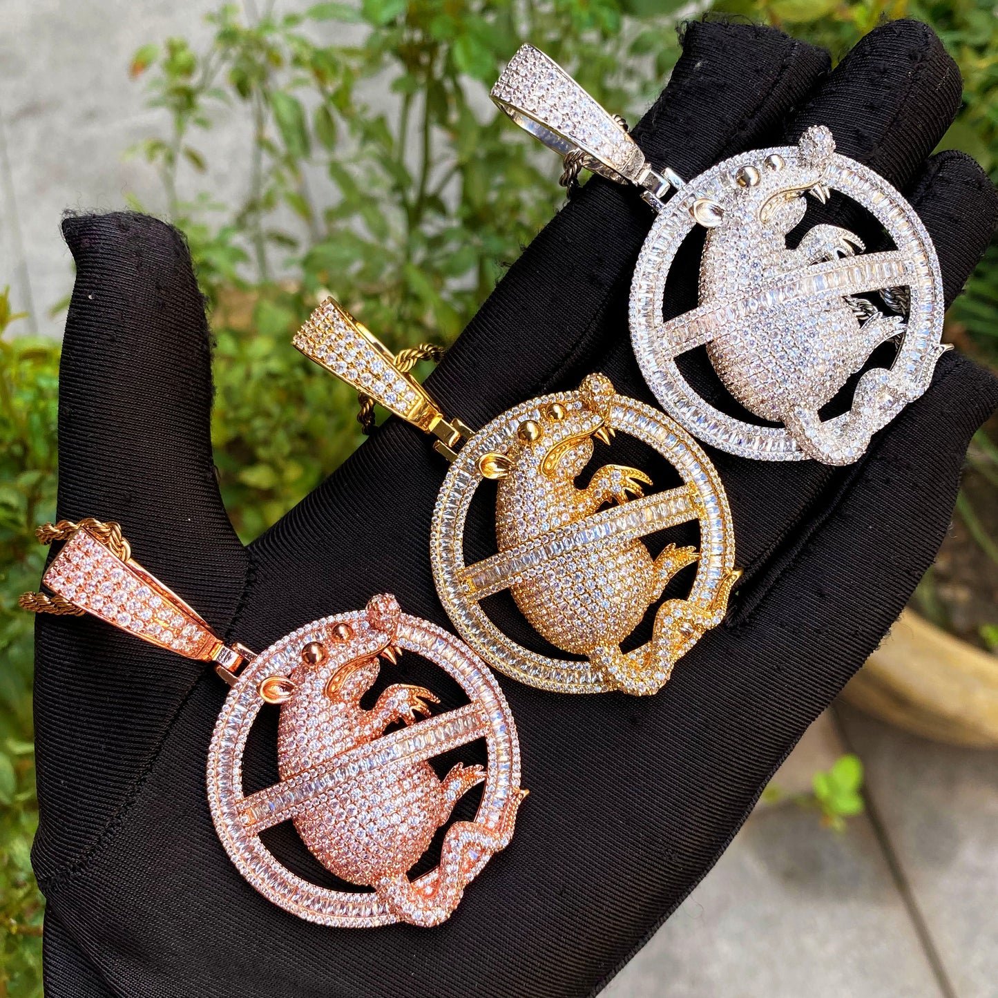 Bubble letter Micro Pave Mouse Pendant Necklace for Men Iced Out Cubic Zirconia Real Copper Hip Hop Jewelry