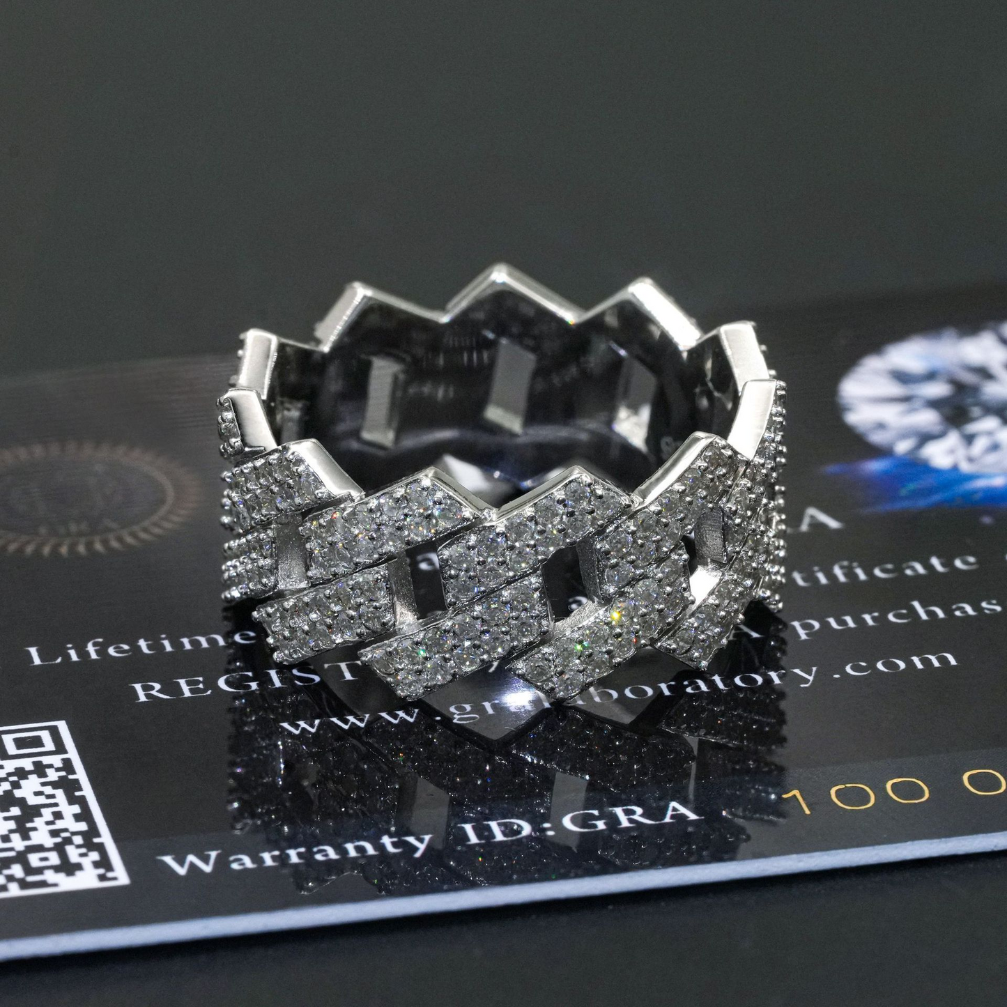 Bubble Letter Silver Moissanite VVS Cuban Ring for Men Hip Hop Jewelry