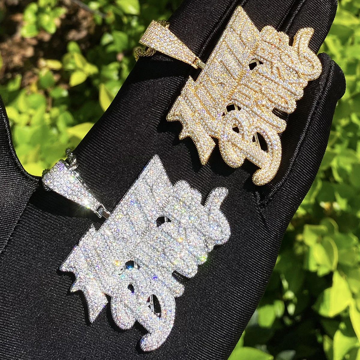 Bubble Letter Iced Out Hustle Or Be Broke Necklace Pendant for Men Prong Setting Real Gold Plated Hip Hop Jewelry