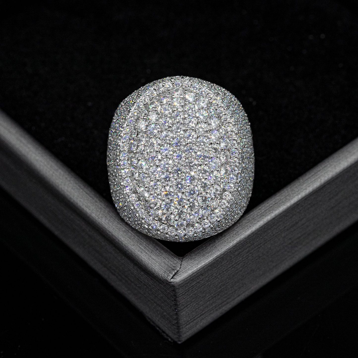 Bubble Letter Silver Moissanite VVS Oval Shape Two Layers Ring for Men Hip Hop Jewelry