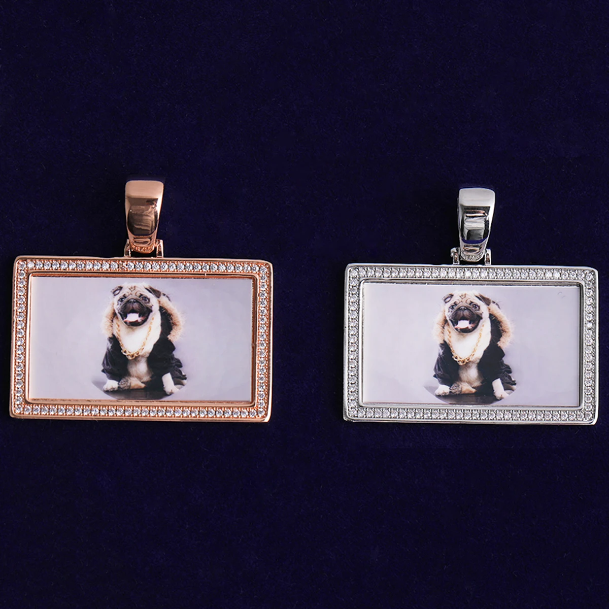 Bubble Letter Iced Out Rectangle Custom Photo Necklace Pendant for Men Real Gold Plated Cubic Zirconia Hip Hop Jewelry