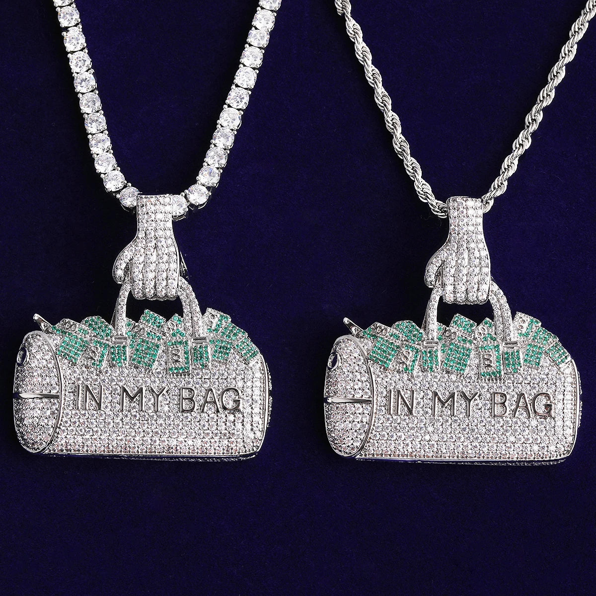 Bubble Letter Iced Out Silver Green In My Bag Necklace Pendant for Men Real Gold Plated 5A Cubic Zirconia Hip Hop Jewelry