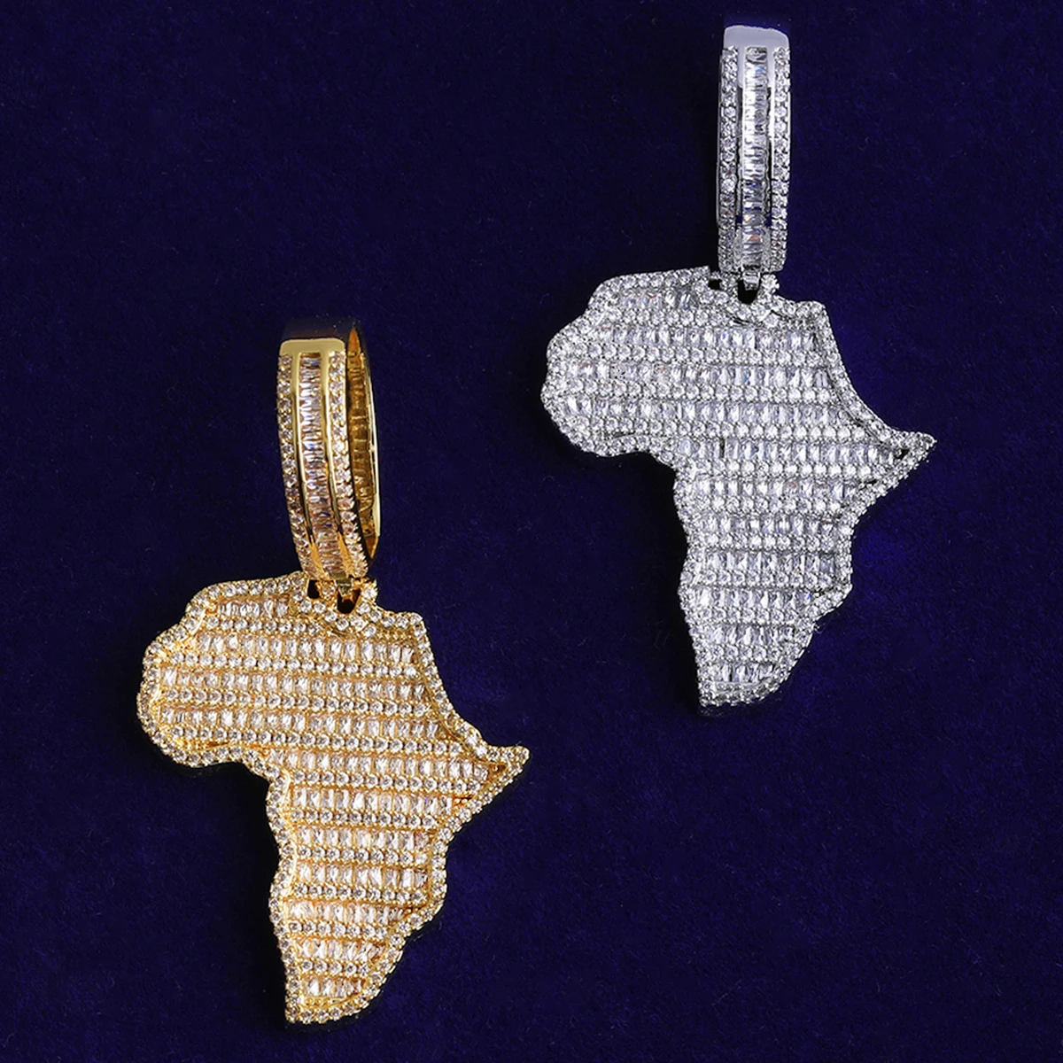 Bubble Letter Iced Out African Map Necklace Pendant for Men Real Gold Plated Cubic Zirconia Hip Hop Jewelry