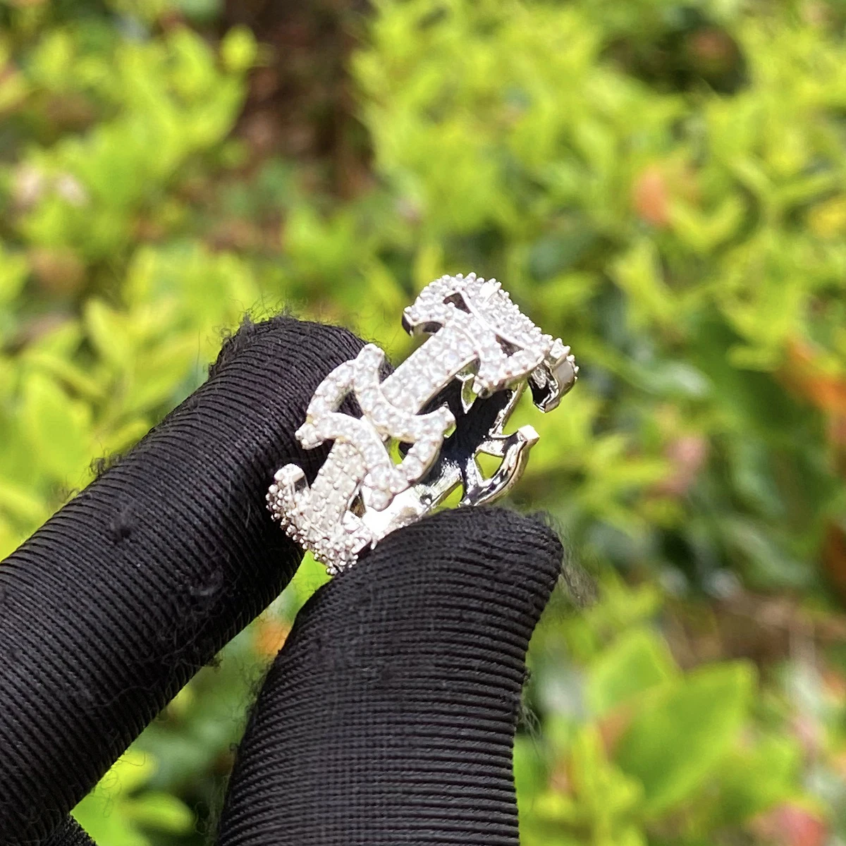 Bubble Letter Iced Out Templar Ring for Men Real Gold Plated Cubic Zirconia Hip Hop Jewelry