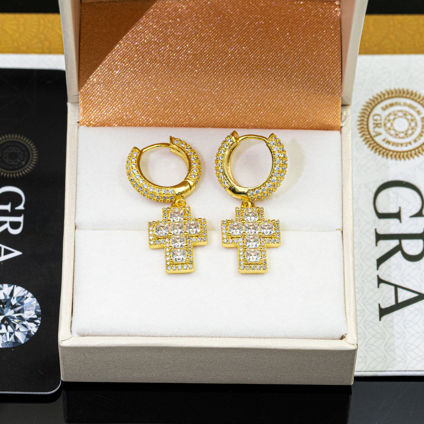 Bubble Letter Silver Moissanite VVS Baguette Cross Eardrop Earring for Men Hip Hop Jewelry