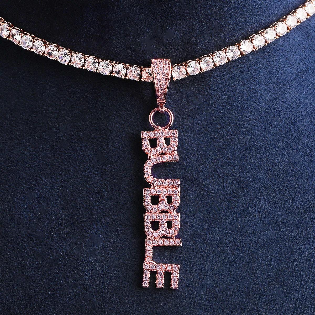 Bubble Letter Iced Out Tiny Custom Name Necklace Pendant for Women Vertical Charm Personalized Hip Hop Jewelry