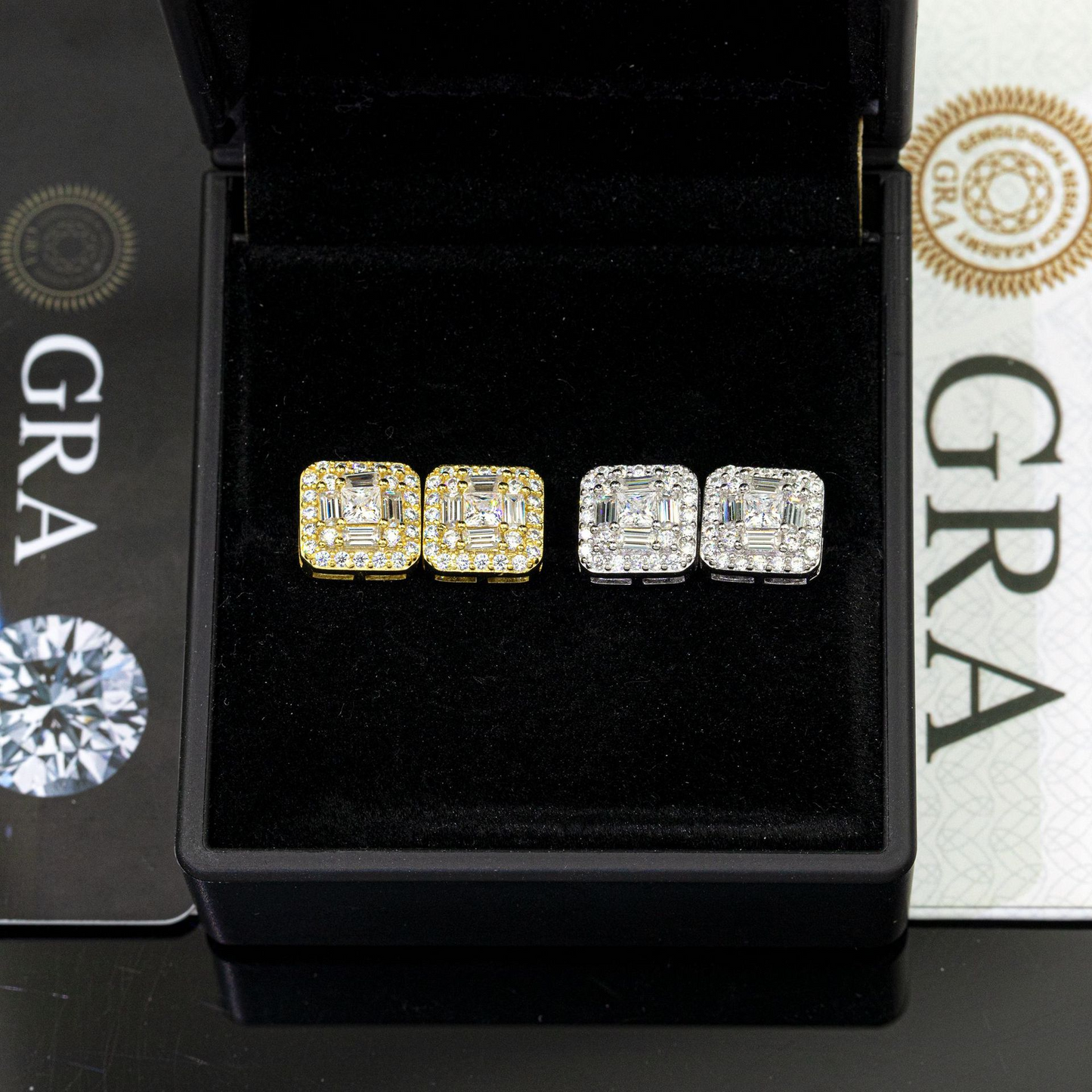 Bubble Letter Silver Moissanite VVS Square Baguette Stud Earring for Men Hip Hop Jewelry