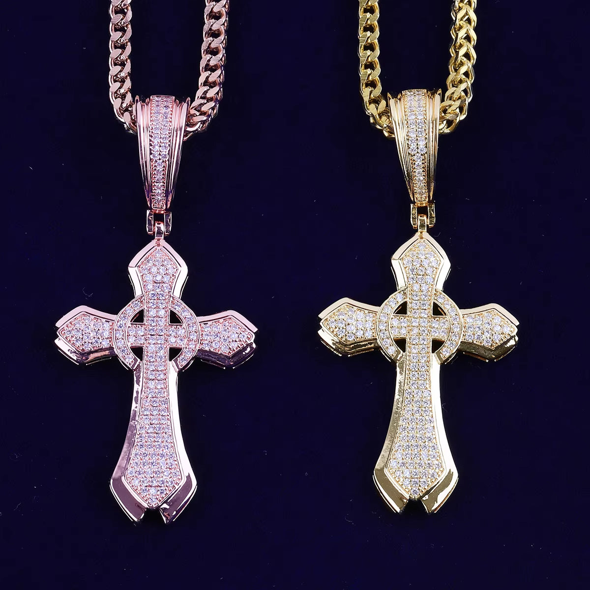 Bubble Letter Iced Out Cicle Cross Necklace Pendant for Men Prong Setting Cubic Zirconia Hip Hop Jewelry