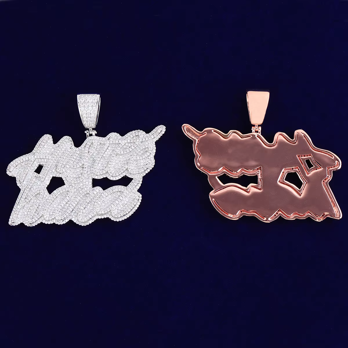 Bubble Letter Iced Out Hustle Hard Necklace Pendant for Men Real Copper Gold Plated Hip Hop Jewelry