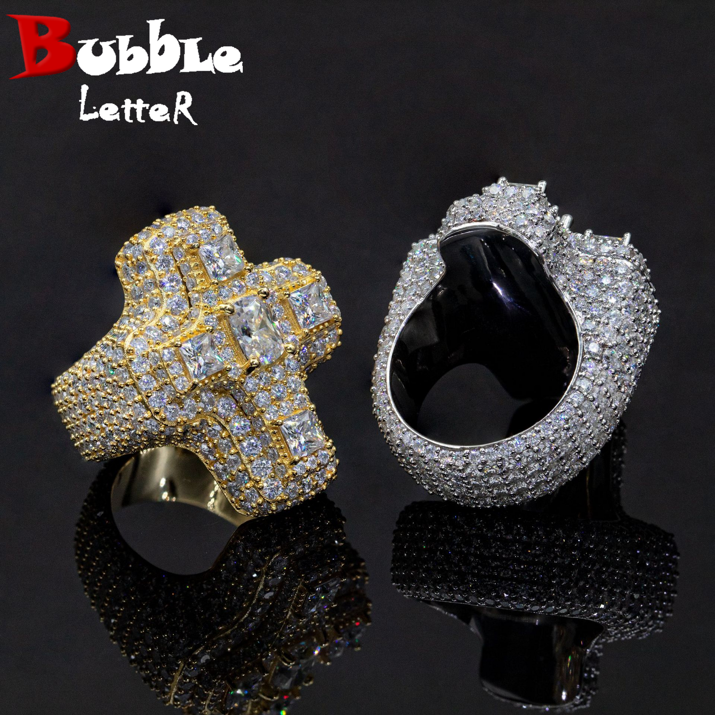 Bubble Letter Silver Moissanite VVS Baguette Cross for Men Hip Hop Jewelry