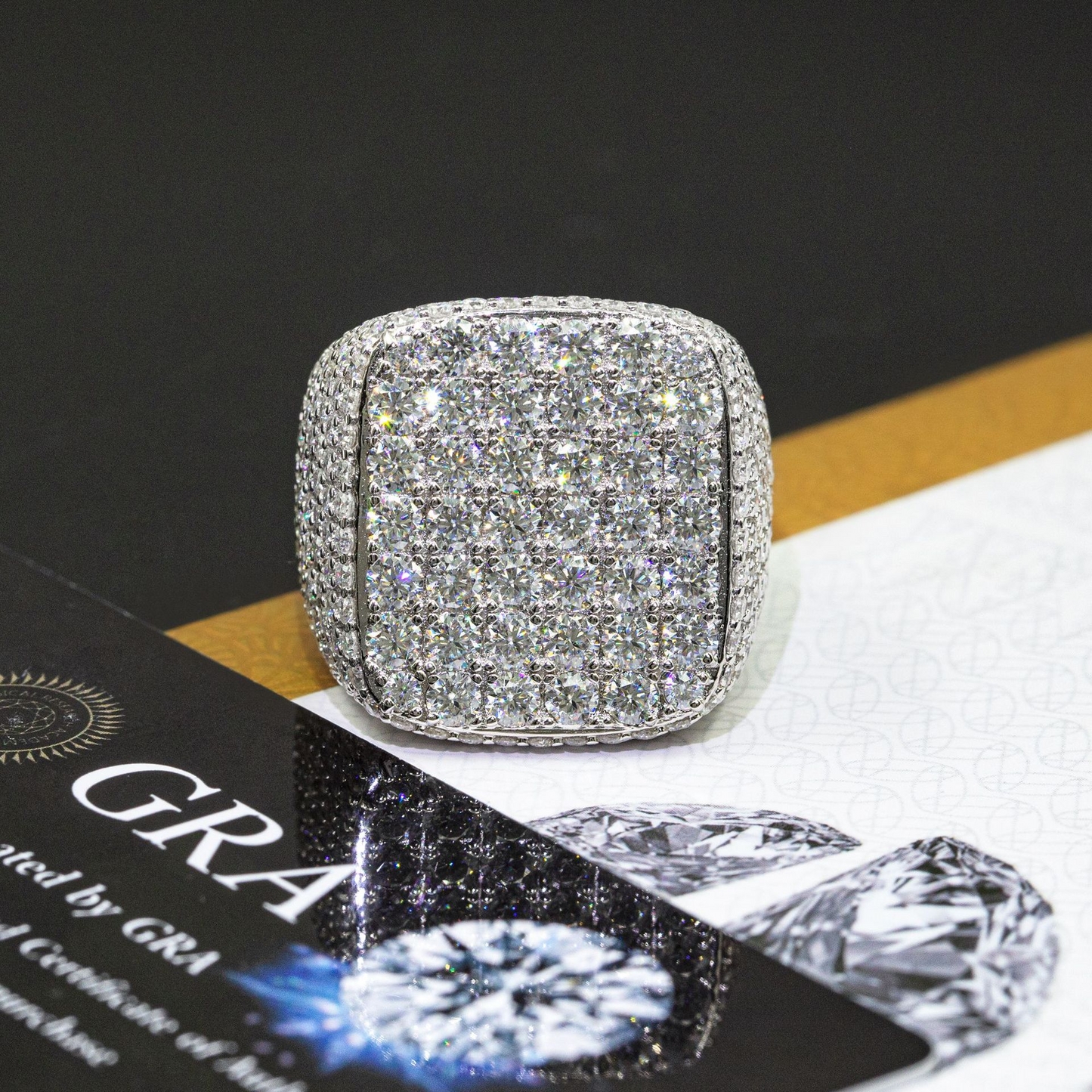 Bubble Letter Silver Moissanite VVS Square Top Ring for Men Hip Hop Jewelry