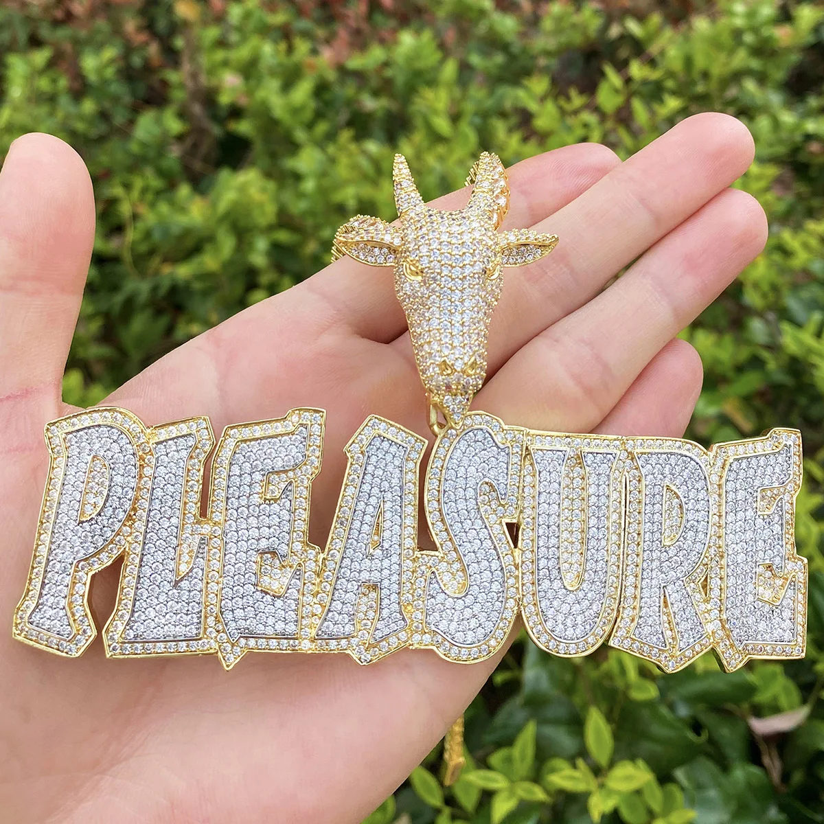 Bubble Letter Iced Out Goat Bail Custom Name Necklace Pendant for Men Personalized Charm Real Gold Plated Hip Hop Jewelry