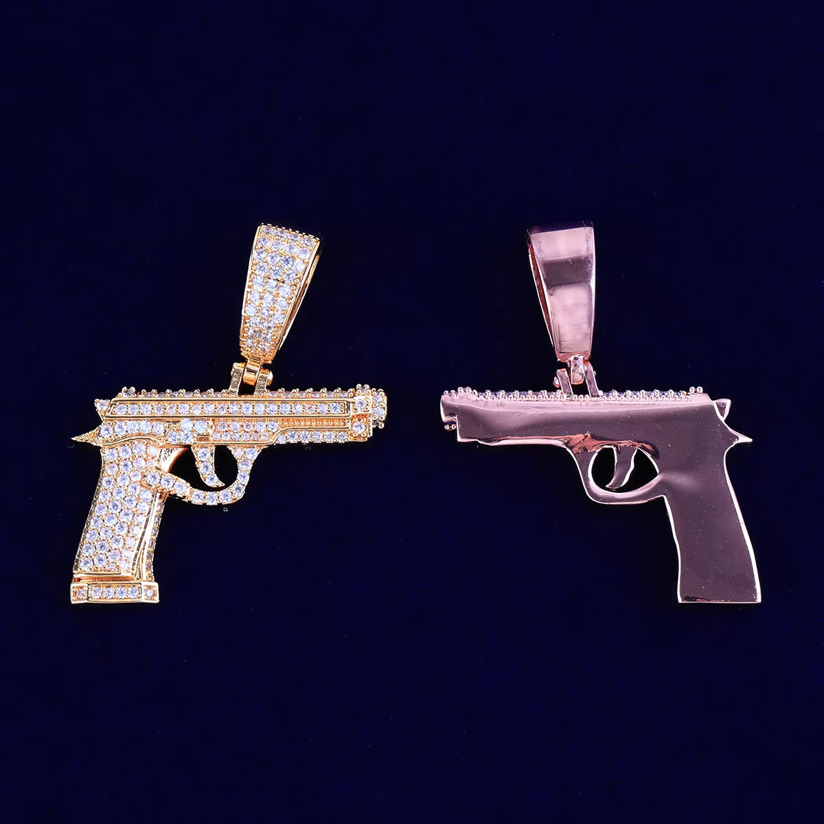 Bubble Letter Iced Out Gun Necklace Pendant for Men Street Culture Prong Setting Charm Cubic Zirconia Hip Hop Jewelry