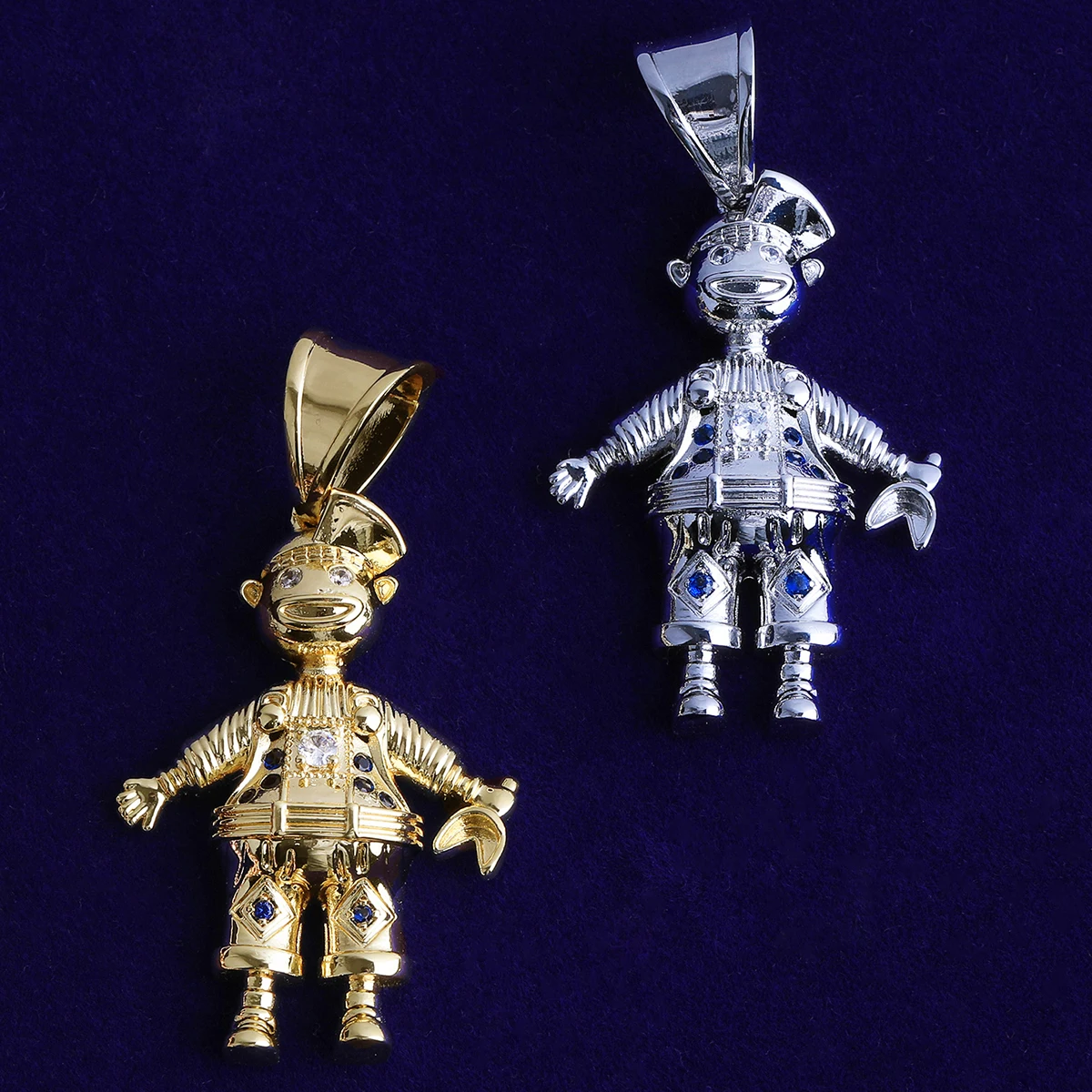 Bubble Letter Iced Out 3D Clown Necklace Pendant for Men Real Gold Plated Cubic Zirconia Hip Hop Jewelry