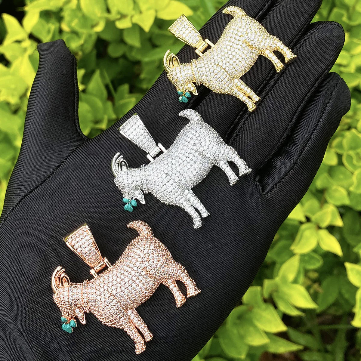 Bubble Letter Iced Out Goat Grass Necklace Pendant for Men Real Gold Plated 5A Cubic Zirconia Hip Hop Jewelry