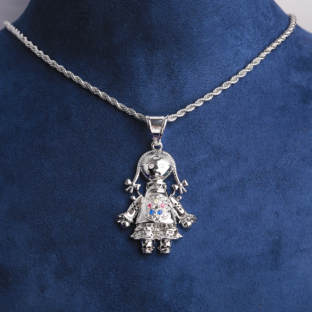 Bubble Letter Iced Out Rag Doll Necklace Pendant for Men Prong Setting 5A Cubic Zirconia Hip Hop Jewelry