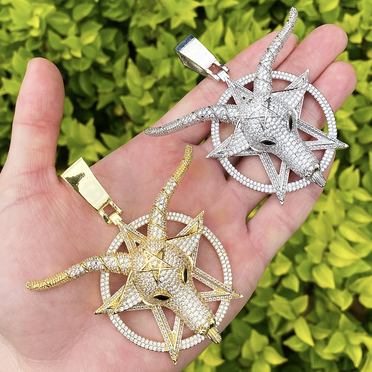 Bubble Letter Iced Out Goat Star Circle Necklace Pendant for Men Real Gold Plated Cubic Zirconia Hip Hop Jewelry