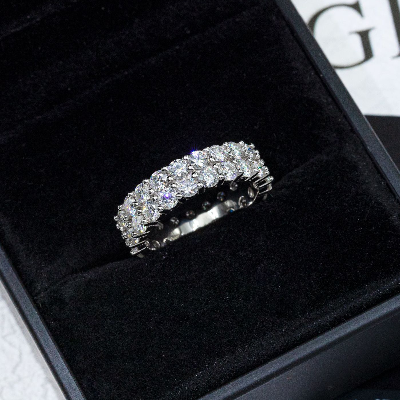 Bubble Letter Silver Moissanite Double Layers Tennis Ring for Men Hip Hop Jewelry