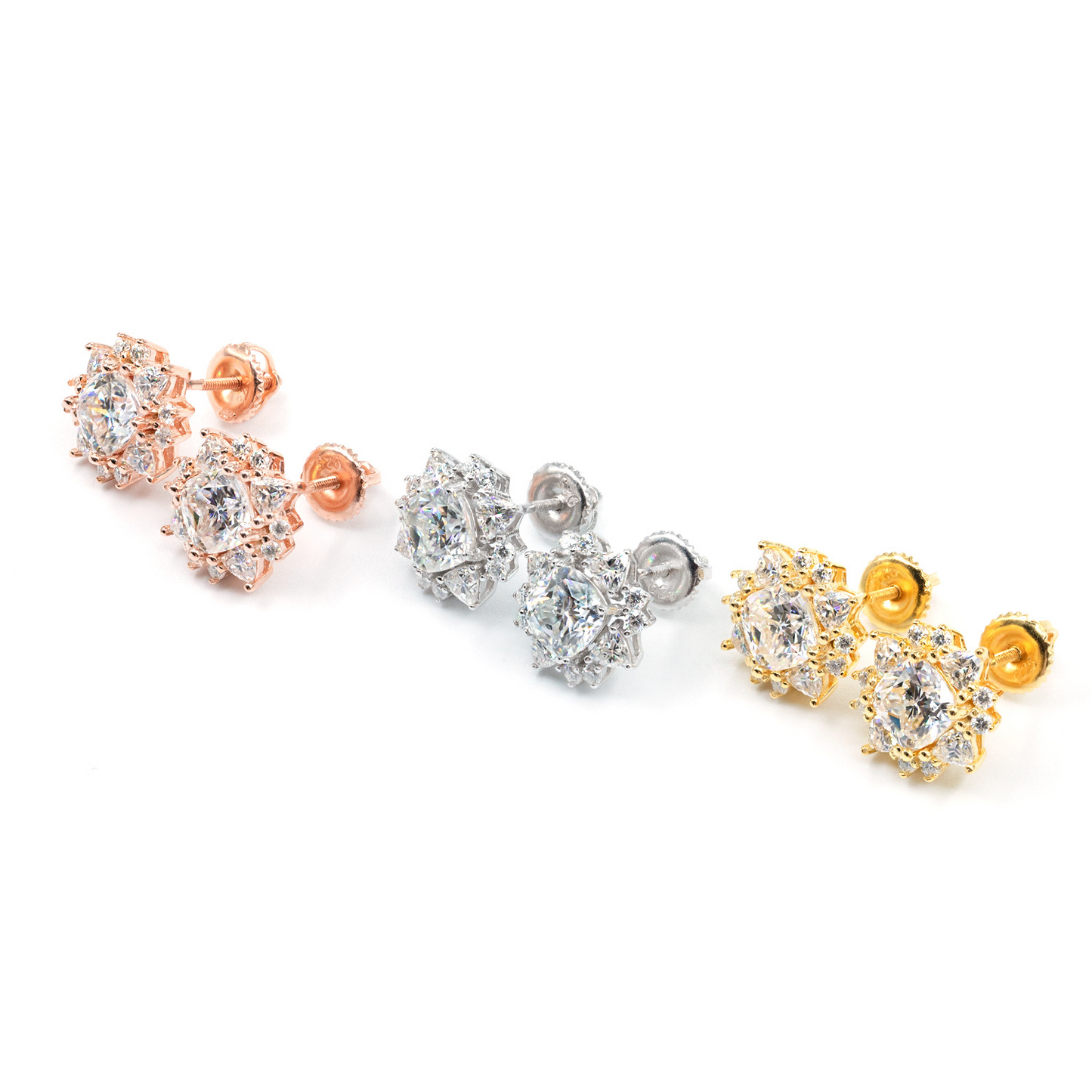 Bubble Letter Silver Moissanite VVS Edge Flower Stud Earring for Men Hip Hop Jewelry