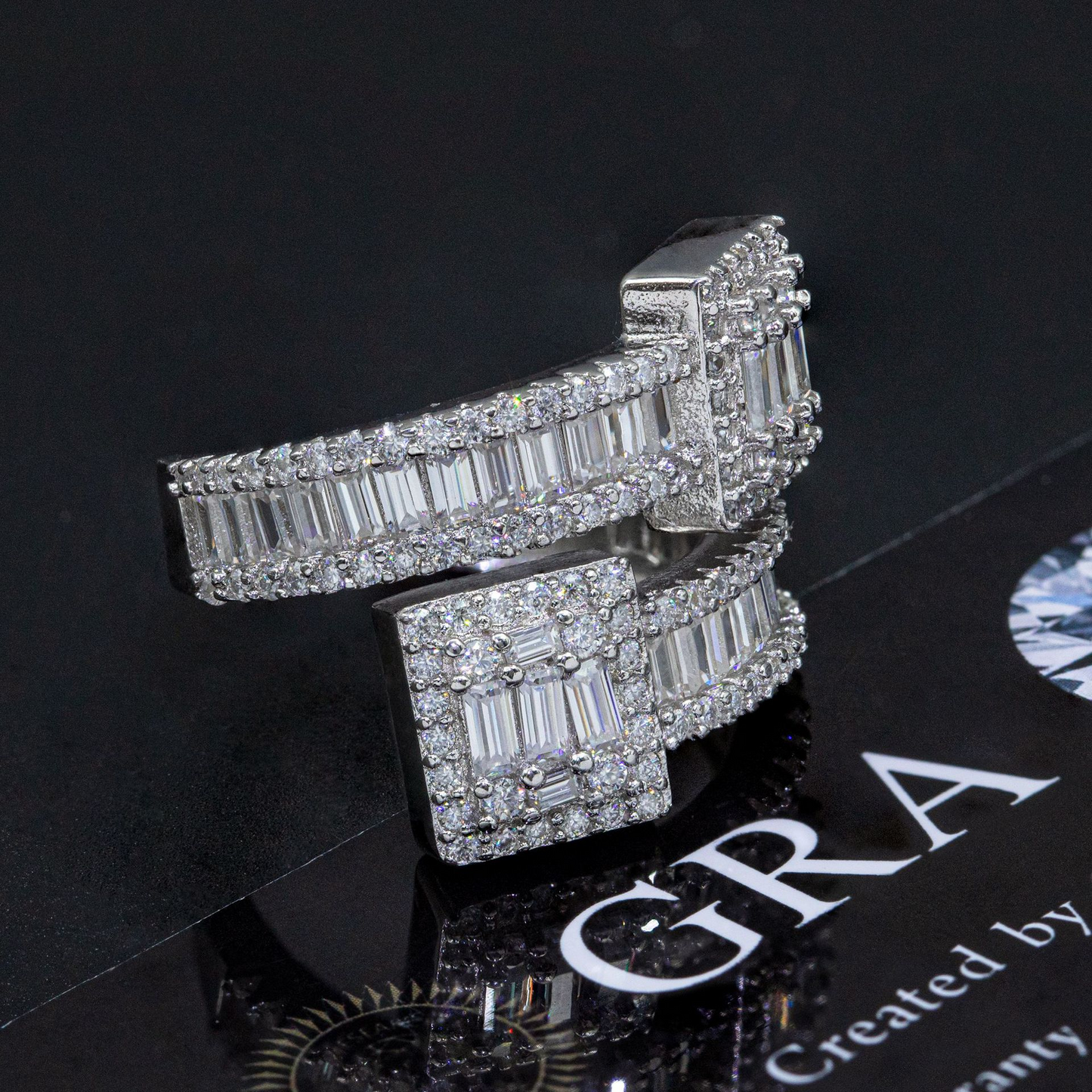 Bubble Letter Silver Moissanite VVS Baguette Ring for Men Hip Hop Jewelry