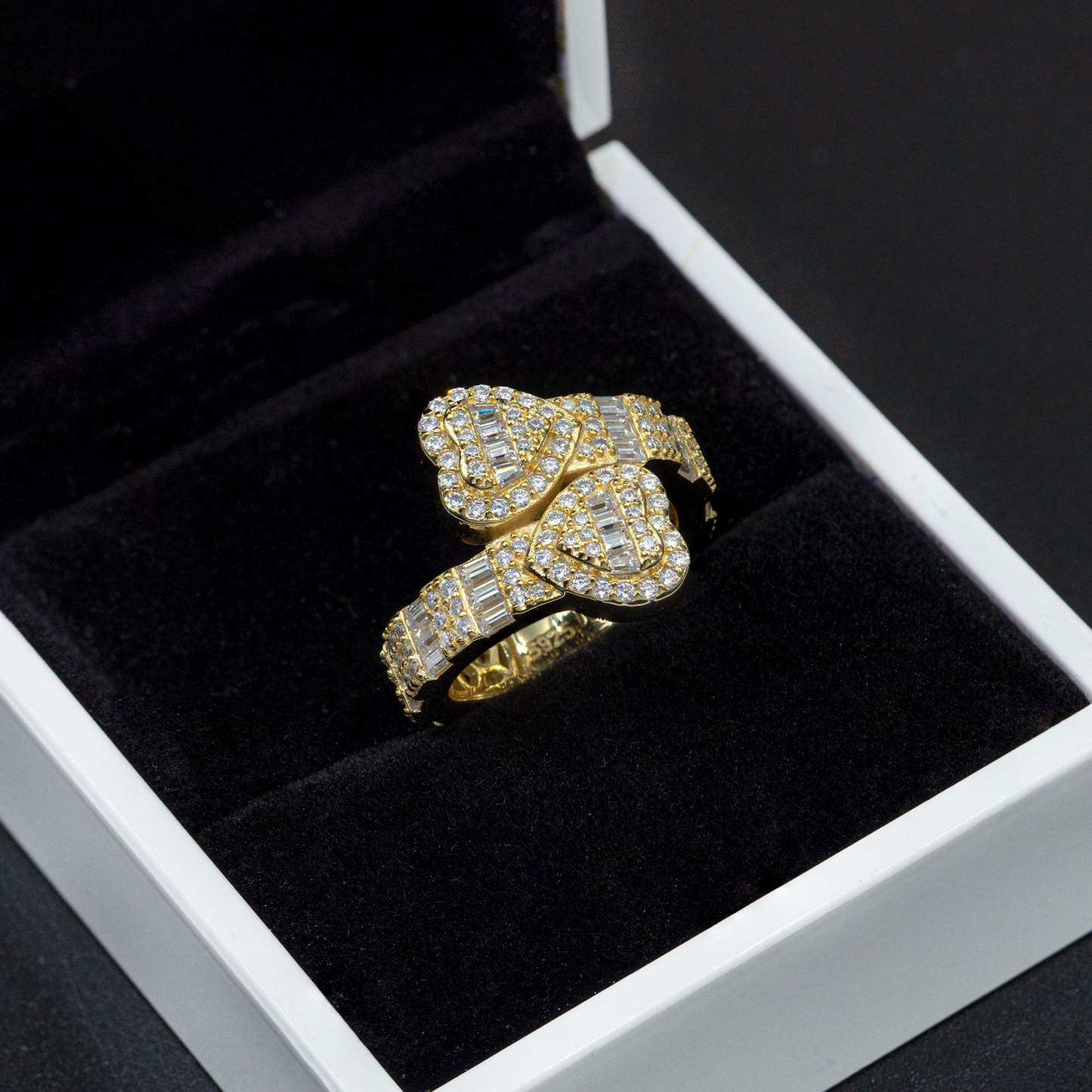 Bubble Letter Silver Moissanite VVS Baguette Heart Ring for Men Hip Hop Jewelry
