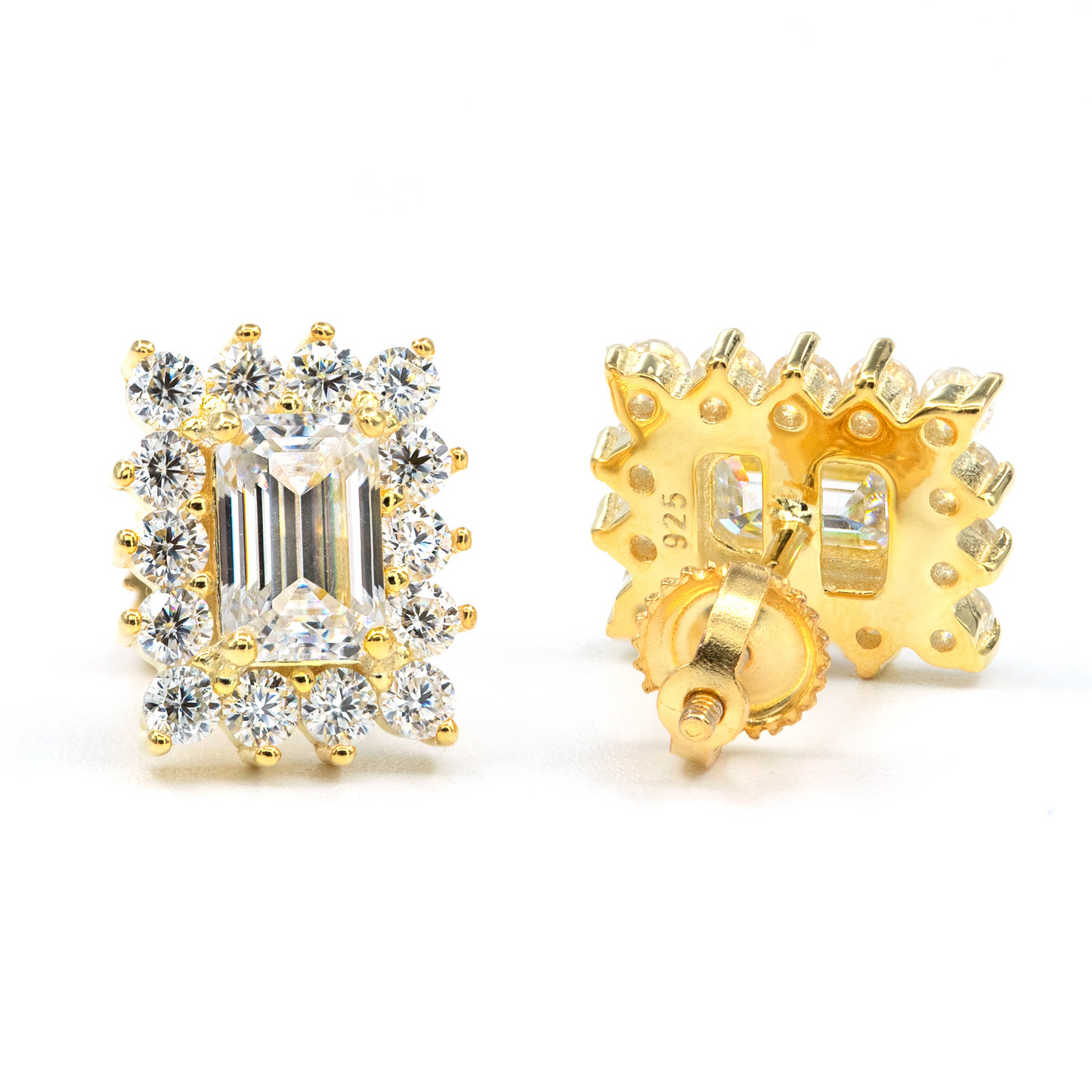 Bubble Letter Silver Moissanite VVS Edge Baguette Stud Earring for Men Hip Hop Jewelry