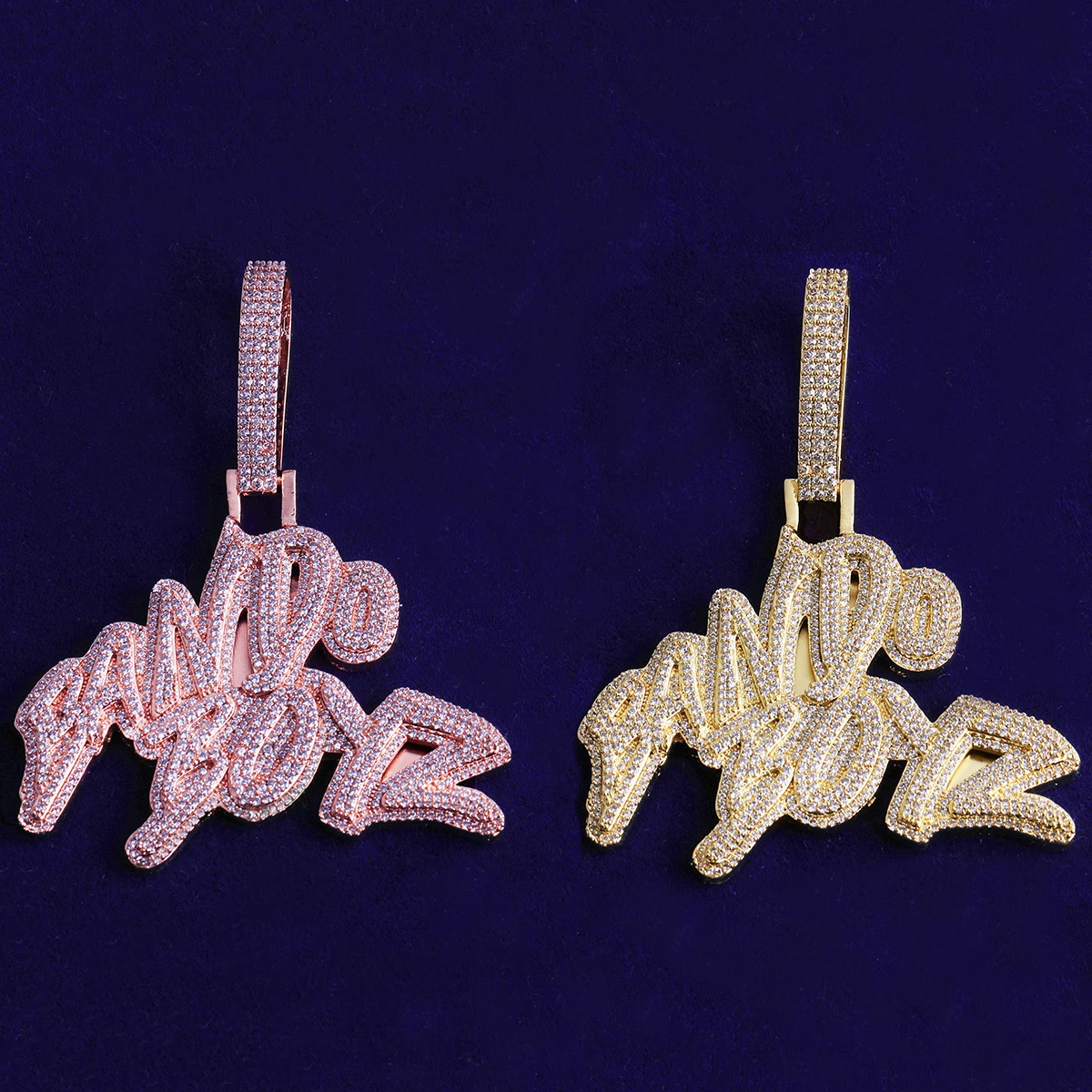 Bubble Letter Iced Out Bando Boyz for Men Necklace Pendant Real Gold Plated Cubic Zirconia Hip Hop Jewelry