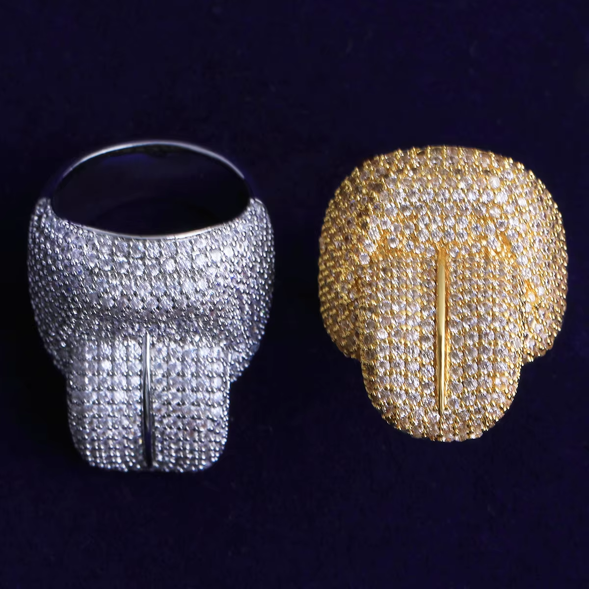 Bubble Letter Iced Out Tongue Ring for Men Real Gold Plated Cubic Zirconia Hip Hop Jewelry
