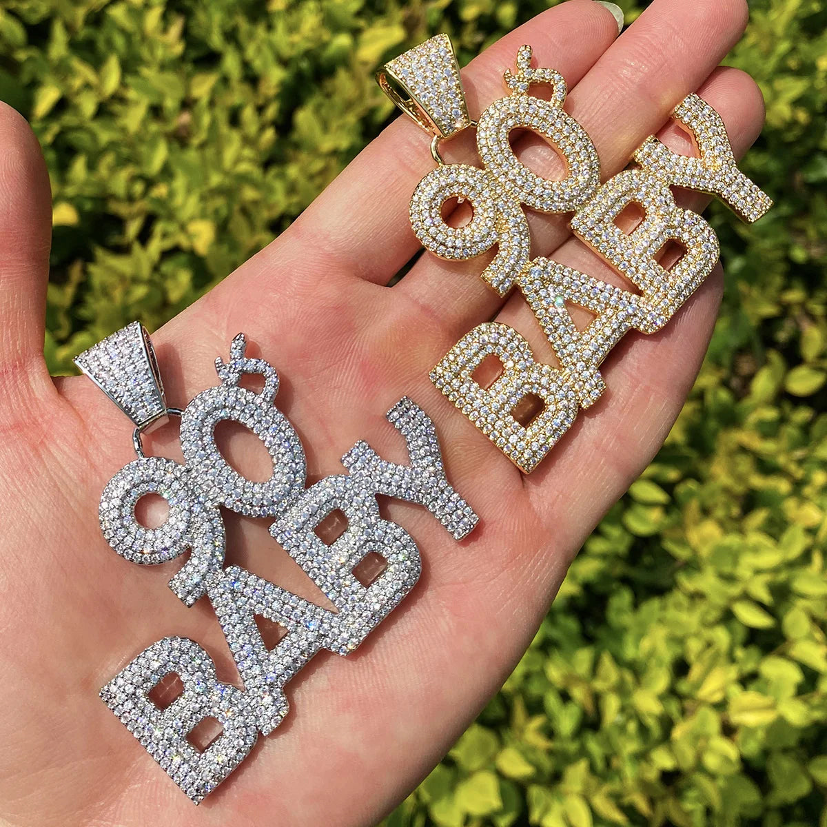 Bubble Letter Iced Out 90s Baby Necklace Pendant for Men Real Gold Plated Hip Hop Jewelry