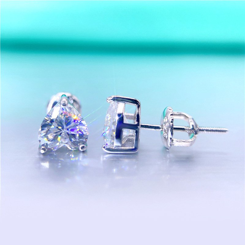 Bubble Letter Silver Moissanite VVS Heart Stud Earring for Women Hip Hop Jewelry