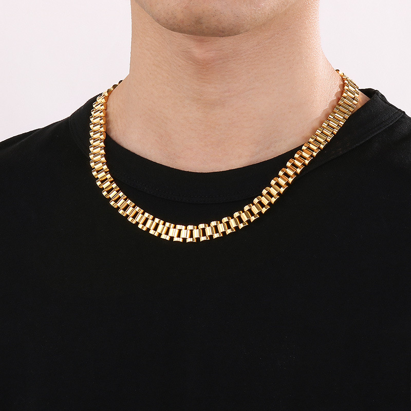 Bubble Letter Stainless Steel Watch Link Chain for Men Necklace Choker PVD Plate Hip Hop Jewelry